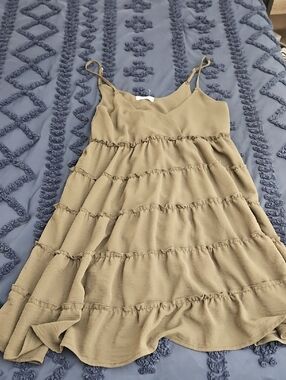 Olive Green Tiered Mini Dress - Women